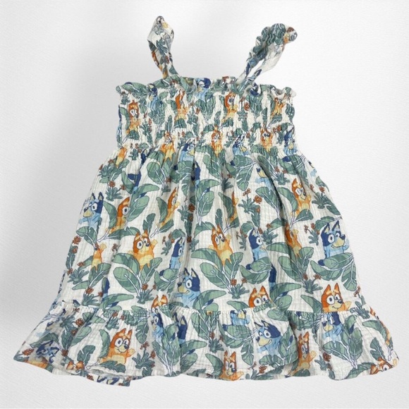 Toddler Bluey and Bingo Tropical Leaf Print Smocked Spring Summer Sundress 3T - Picture 2 of 6